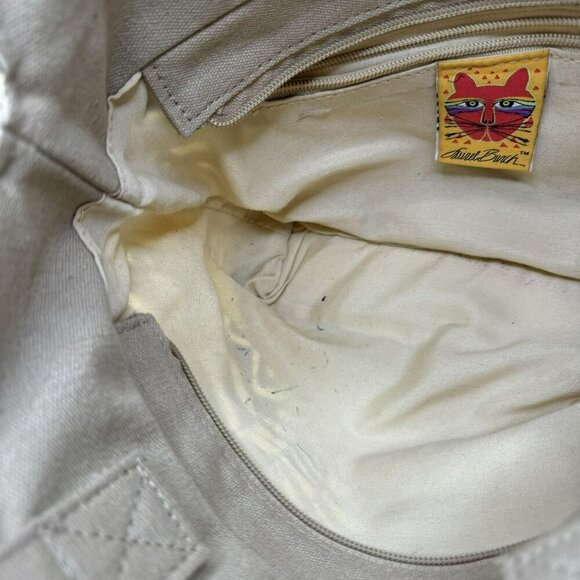 Laurel Burch 3 cat Canvas Tote shoulder Bag tan black white vintage 1990's Women - Picture 6 of 8